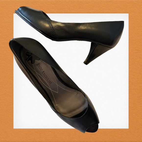 ENZO ANGIOLINI AEJAMESONBR Black Leather Heels Size 8 M - Picture 9 of 13